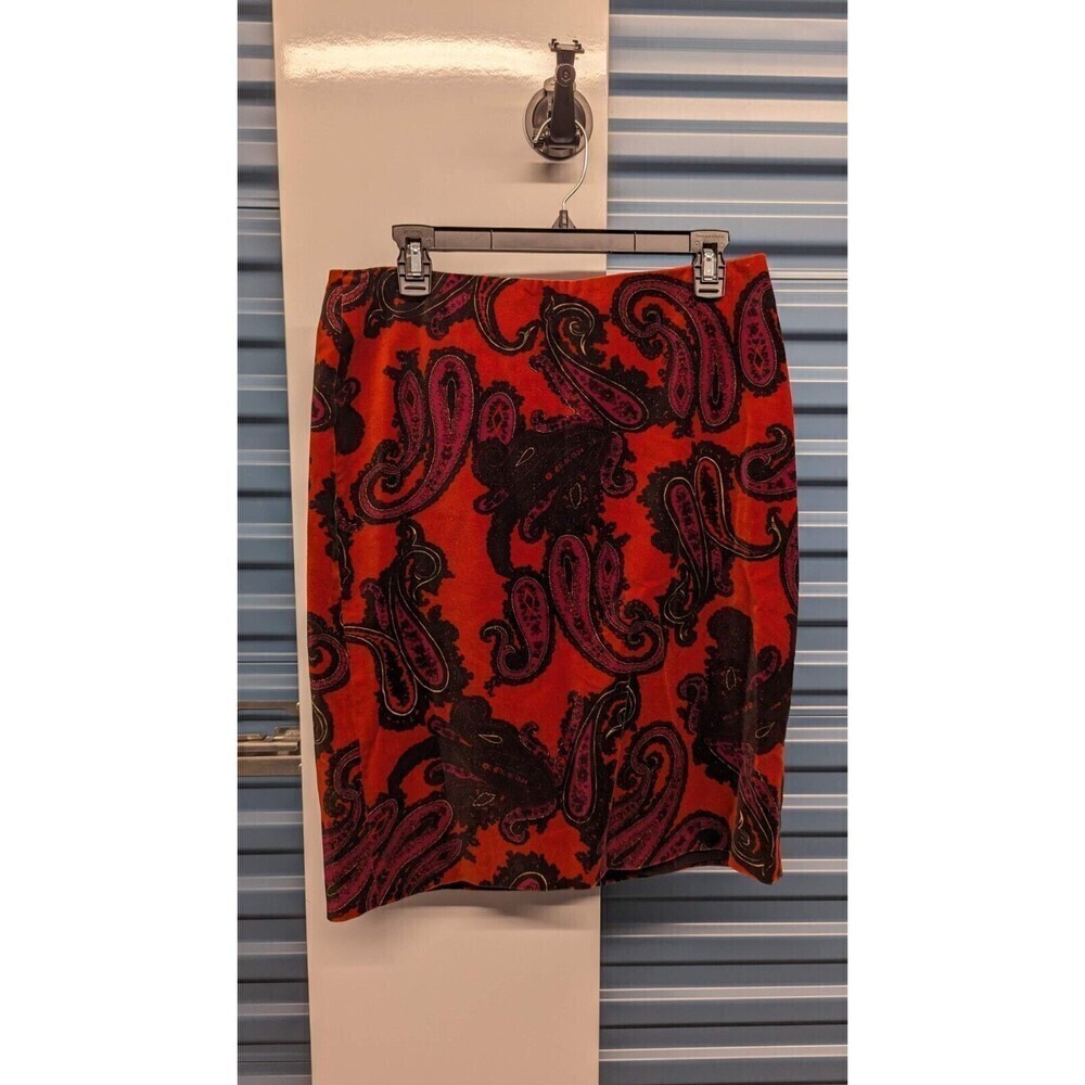 TALBOTS Velour Paisley Print Back Slit Classic Pencil Skirt Size 8